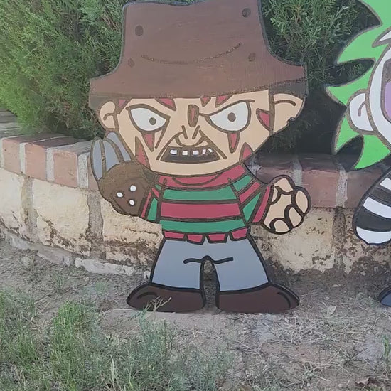 Hand-Painted Freddy Krueger Yard Art/ Wooden Yard Art/ Horror Movie/ Freddy Krueger Decoration/ Halloween Outdoor Decor/ Halloween Yard Art