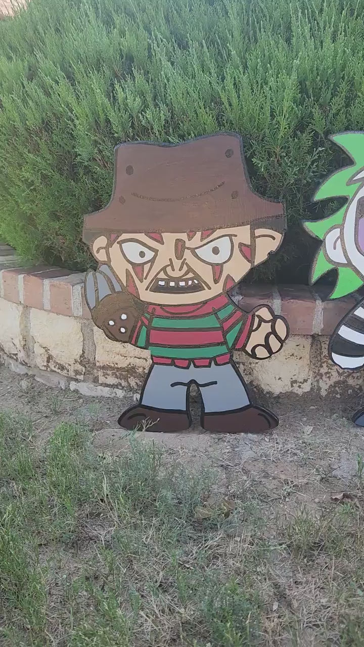 Hand-Painted Freddy Krueger Yard Art/ Wooden Yard Art/ Horror Movie/ Freddy Krueger Decoration/ Halloween Outdoor Decor/ Halloween Yard Art