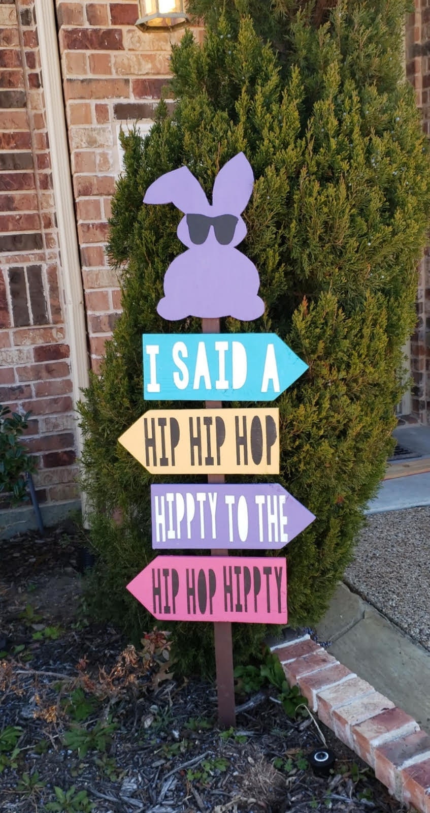 Hip Hop Bunny Directional Wood Sign