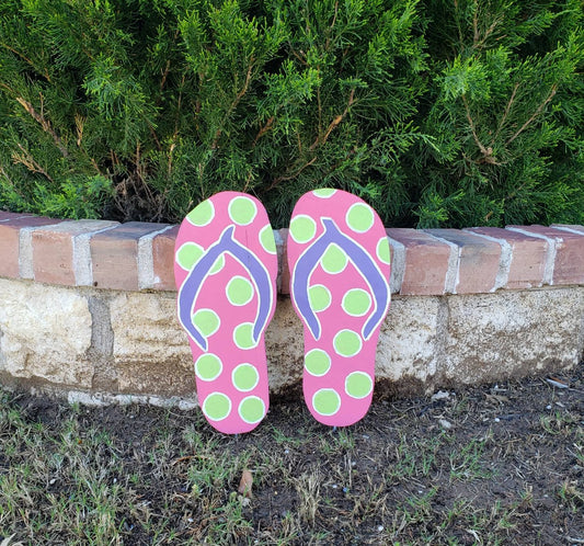 Polka dot flip flop yard art