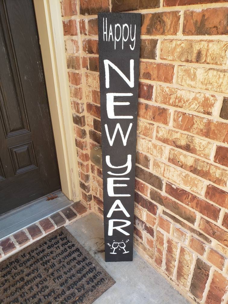 Happy New Year Wood Sign Porch Leaner