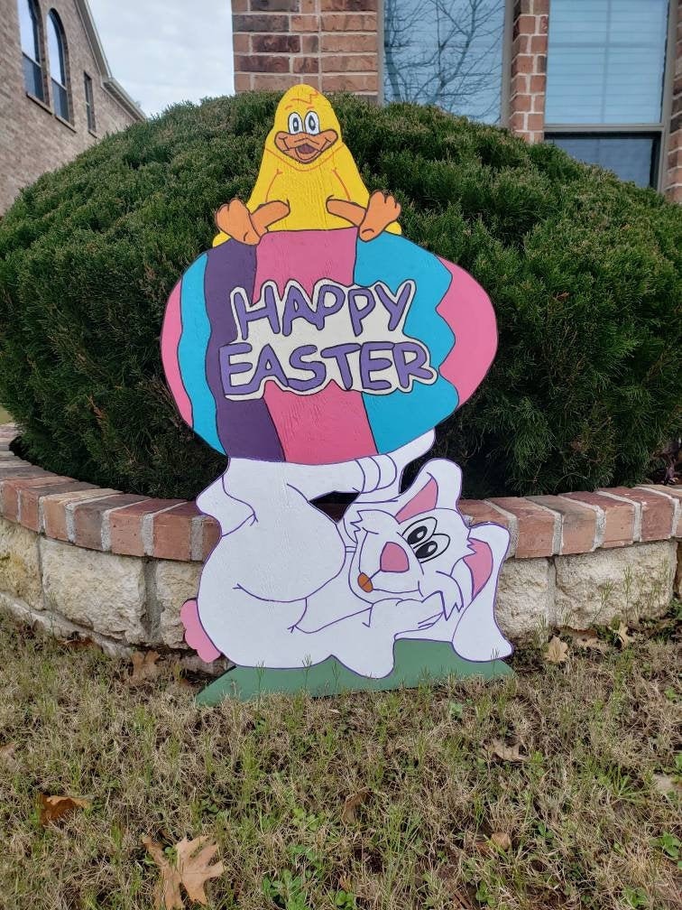 Easter Bunny With Chick Yard Art