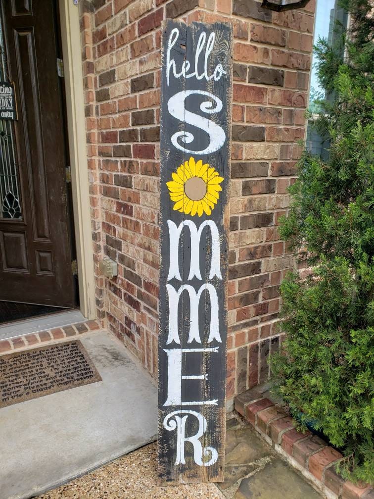 Hello Summer Wood Sign Porch Leaner 6ft