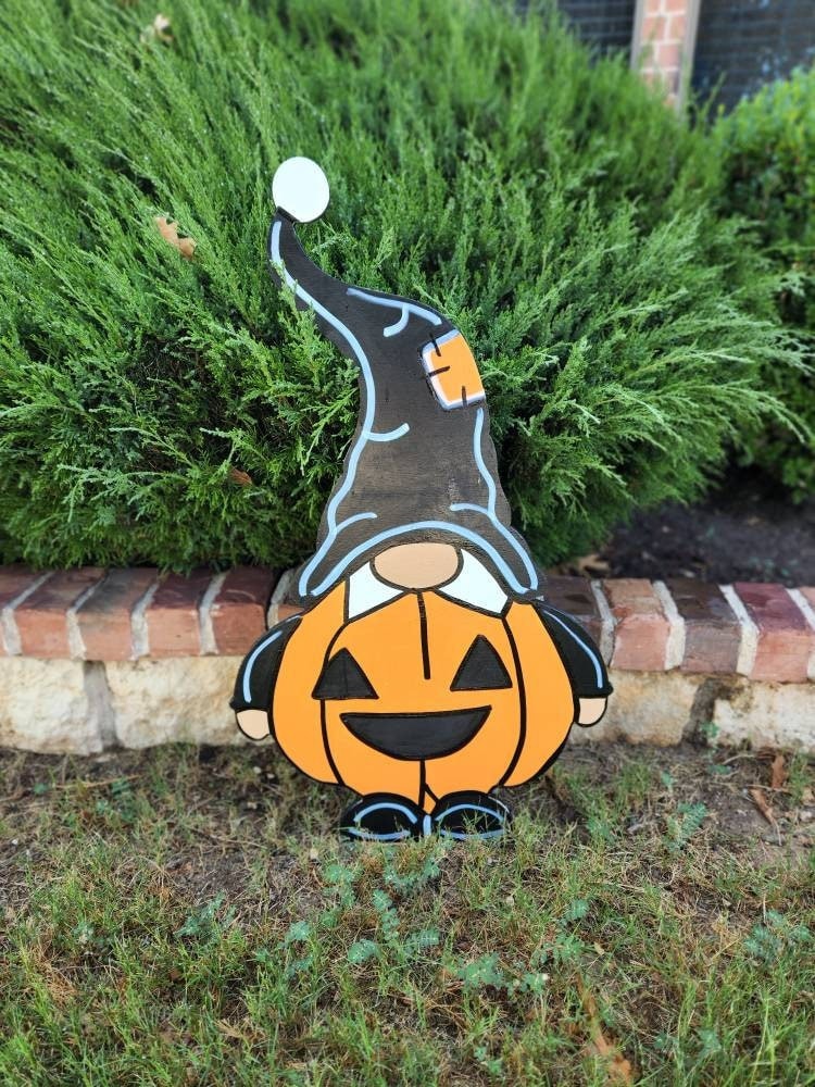 Halloween Yard Gnome/ Holiday Yard Art/ Porch Sign/Outdoor Wood Sign/ Gnome Yard Art Decor/ Halloween Decor/ Pumpkin Decor/ Halloween