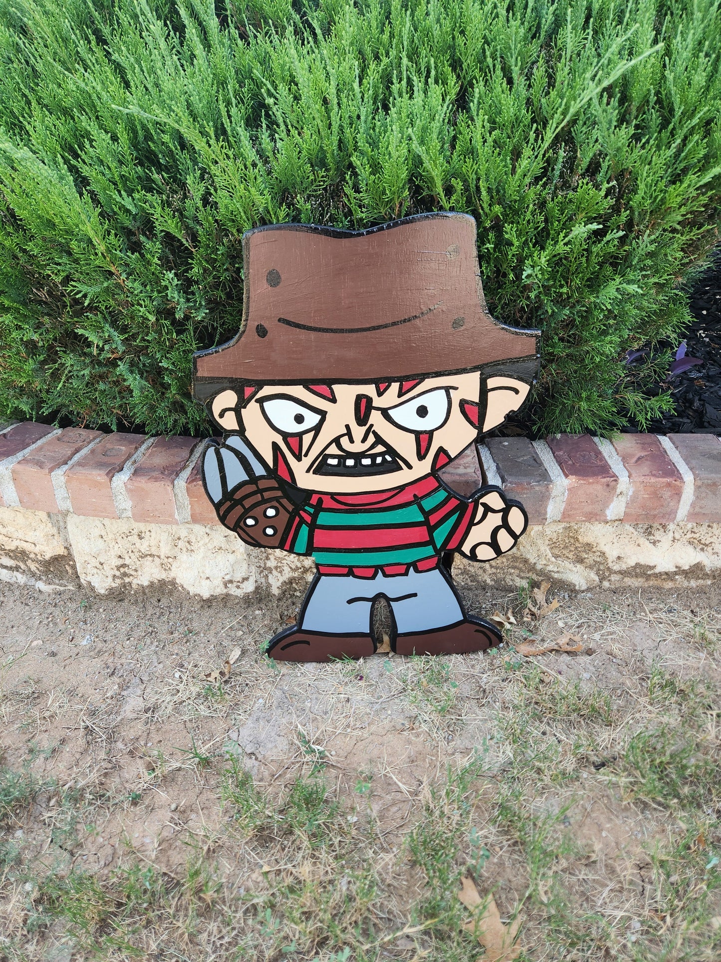 Hand-Painted Freddy Krueger Yard Art/ Wooden Yard Art/ Horror Movie/ Freddy Krueger Decoration/ Halloween Outdoor Decor/ Halloween Yard Art