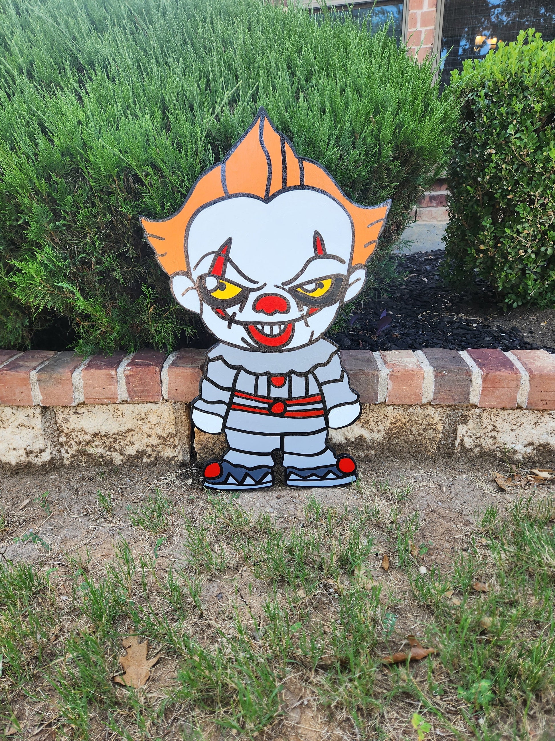 Hand-Painted Pennywise Yard Art/ Wooden Yard Art/ Horror Movie/ Pennywise Decoration/ Halloween Outdoor Decor/ Halloween Yard Art/ It Sign