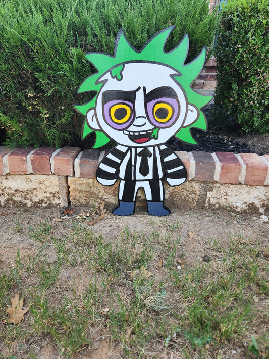 Hand-Painted Beetlejuice Yard Art/ Wooden Yard Art/ Horror Movie/ Beetlejuice Decoration/ Halloween Outdoor Decor/ Halloween Yard Art