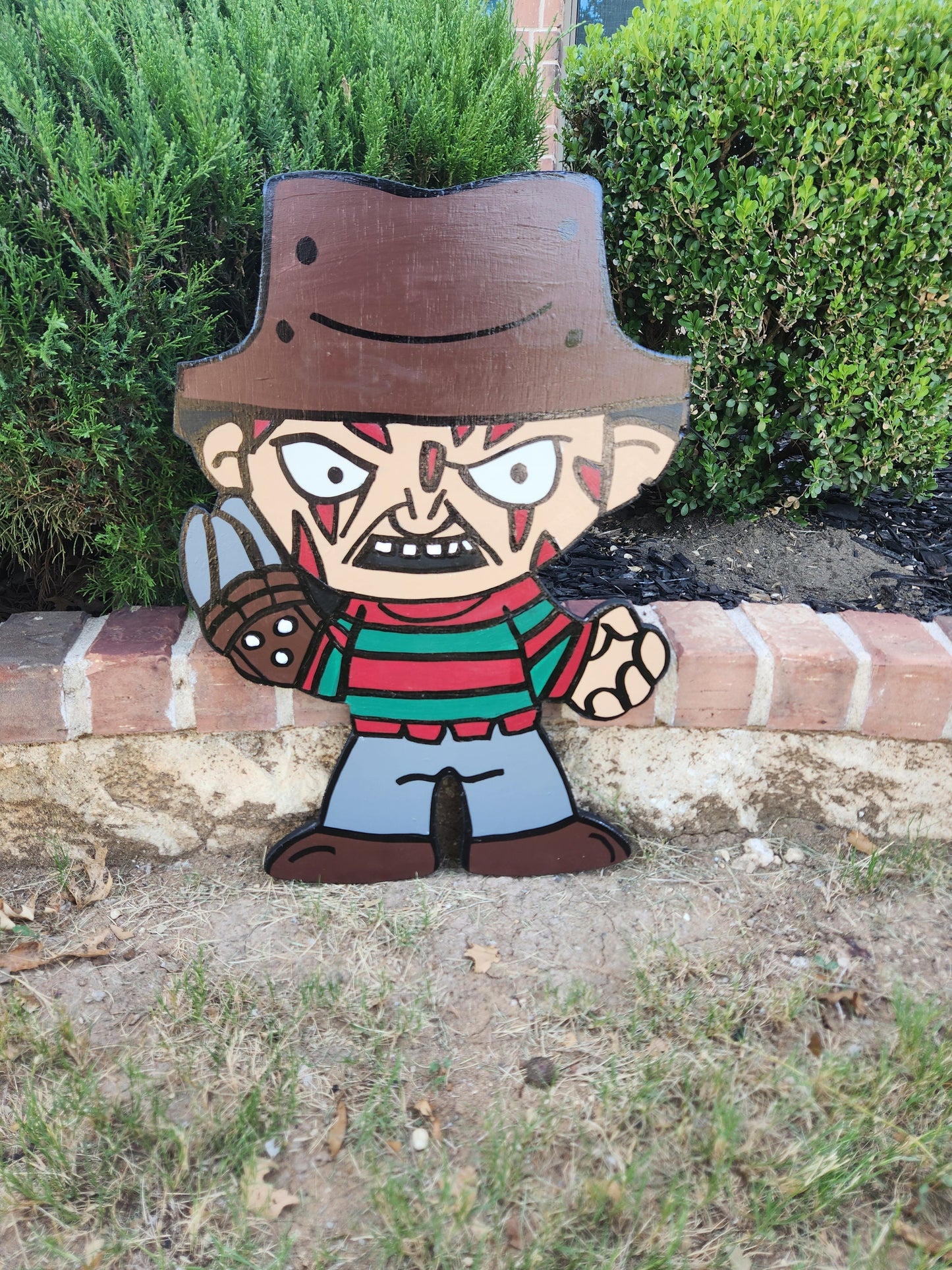 Hand-Painted Freddy Krueger Yard Art/ Wooden Yard Art/ Horror Movie/ Freddy Krueger Decoration/ Halloween Outdoor Decor/ Halloween Yard Art