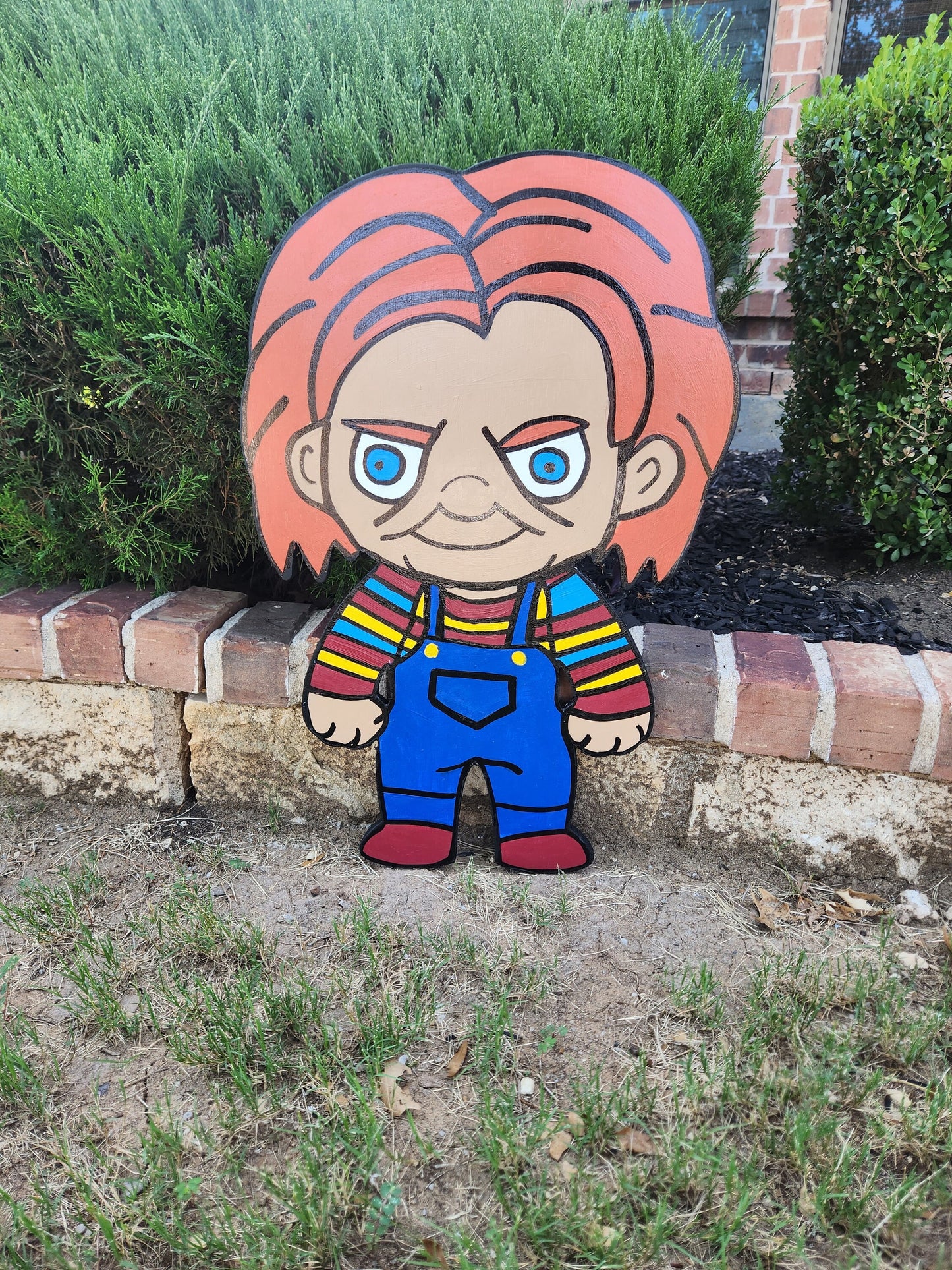 Hand-Painted Chucky Yard Art/ Wooden Yard Art/ Horror Movie/ Chucky Decoration/ Halloween Outdoor Decor/ Halloween Yard Art/ Outdoor Sign