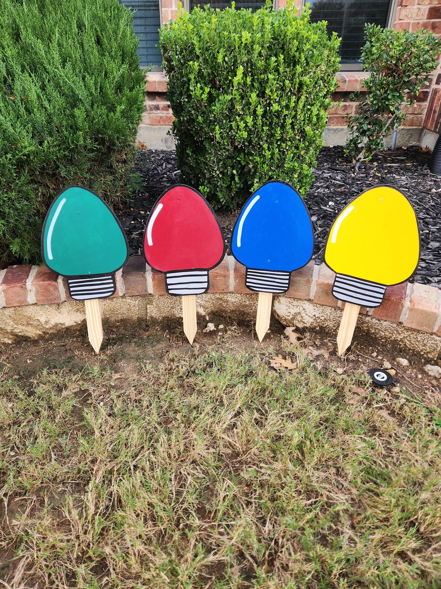 Wooden Christmas Bulbs Yard Art (Set of 4)